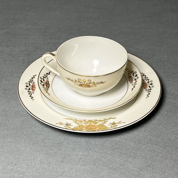 Noritake China Teacup Saucer Luncheon Plate #42200 Floral Gold Embossed - Picture 4 of 15